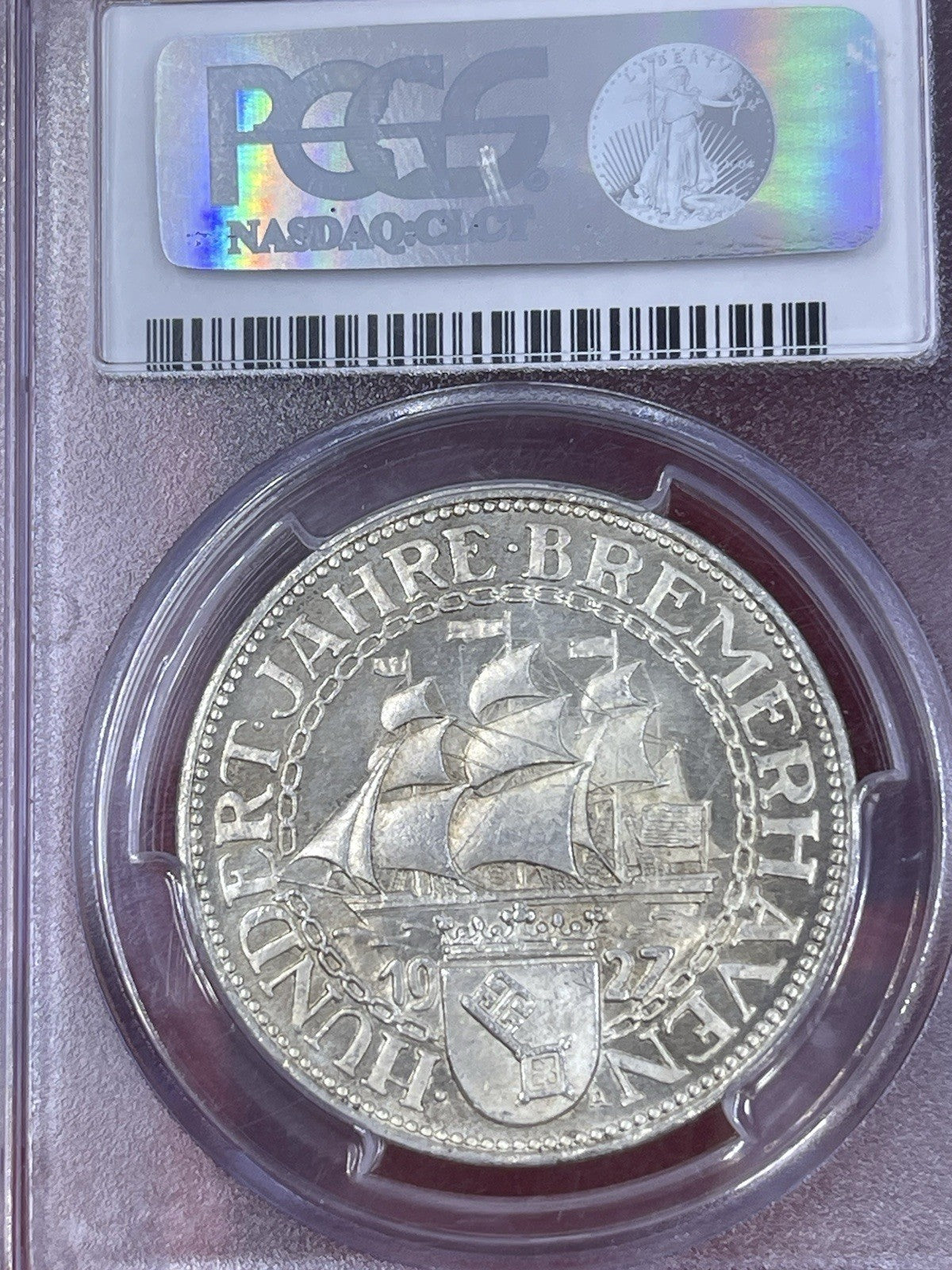Coin Silver 5 Reichsmark 1927 A Bremerhaven PCGS MS64+ Silver Coin